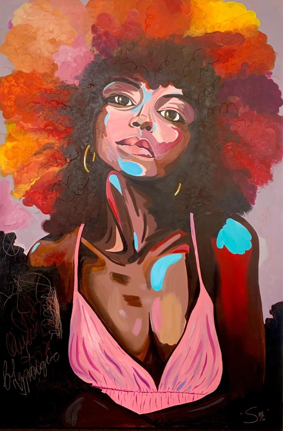 The Cool Girl. — Acrylic and pastel on canvas by Saje Mistry
